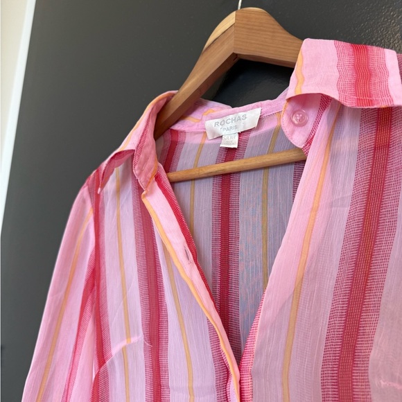 Rochas Vintage sheer S very good vintage condition Pink and White Relaxed Blouse - Picture 6 of 10